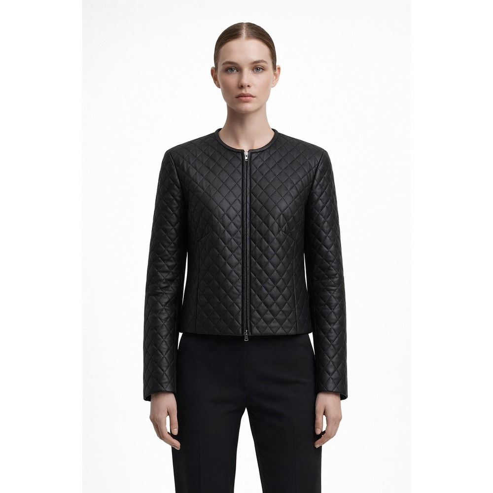 Casual Corner Quilted Leather Jacket Black Size M Minimalist Essential